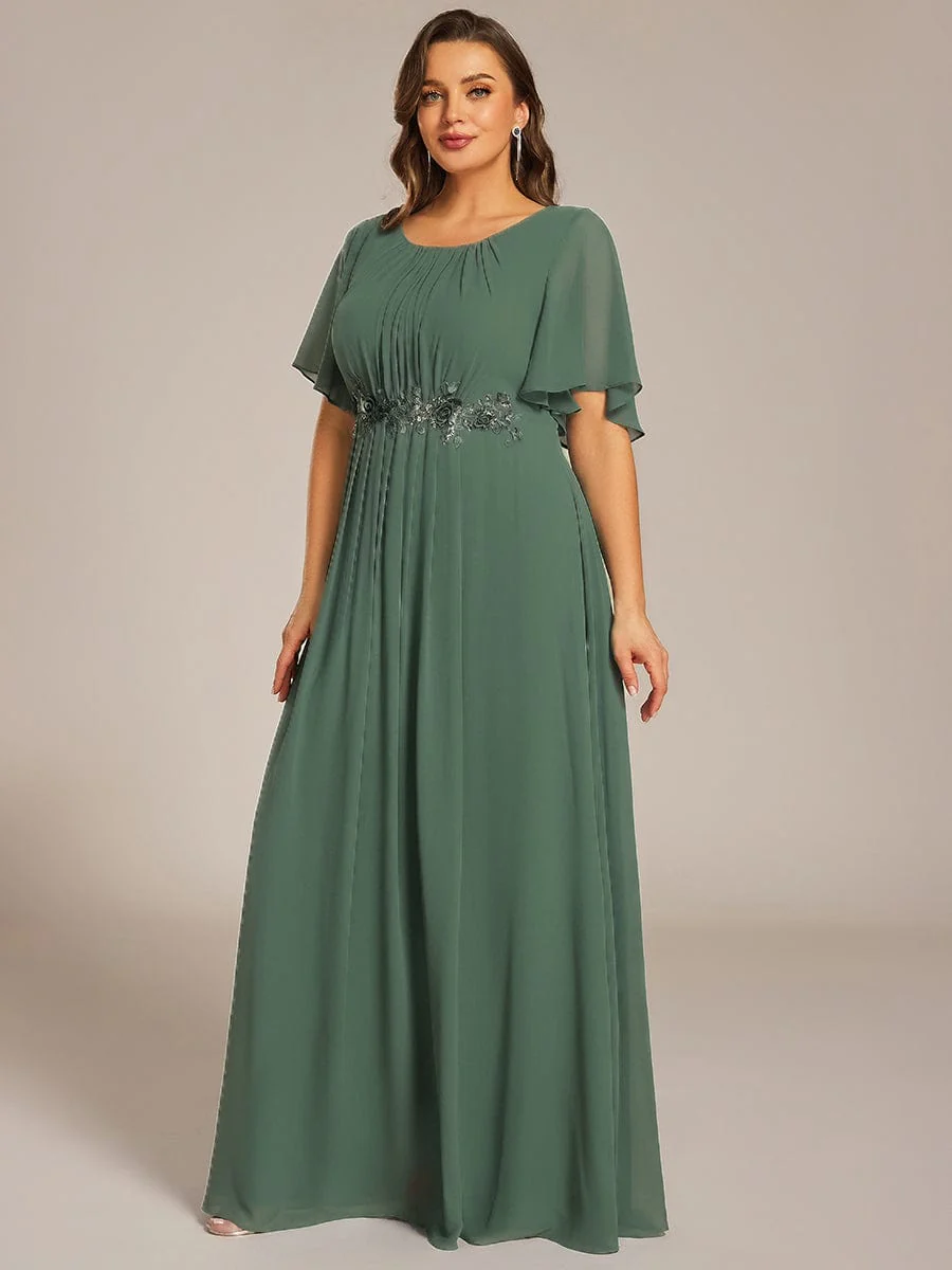 pretty ASPYN|Plus Size Pleated Short Sleeve Ruffled Maxi Evening Dress - Image 59