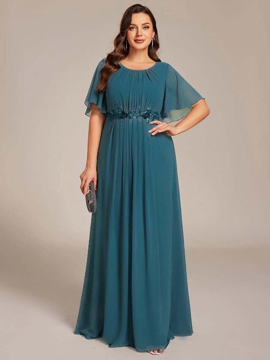 pretty ASPYN|Plus Size Pleated Short Sleeve Ruffled Maxi Evening Dress - Image 64