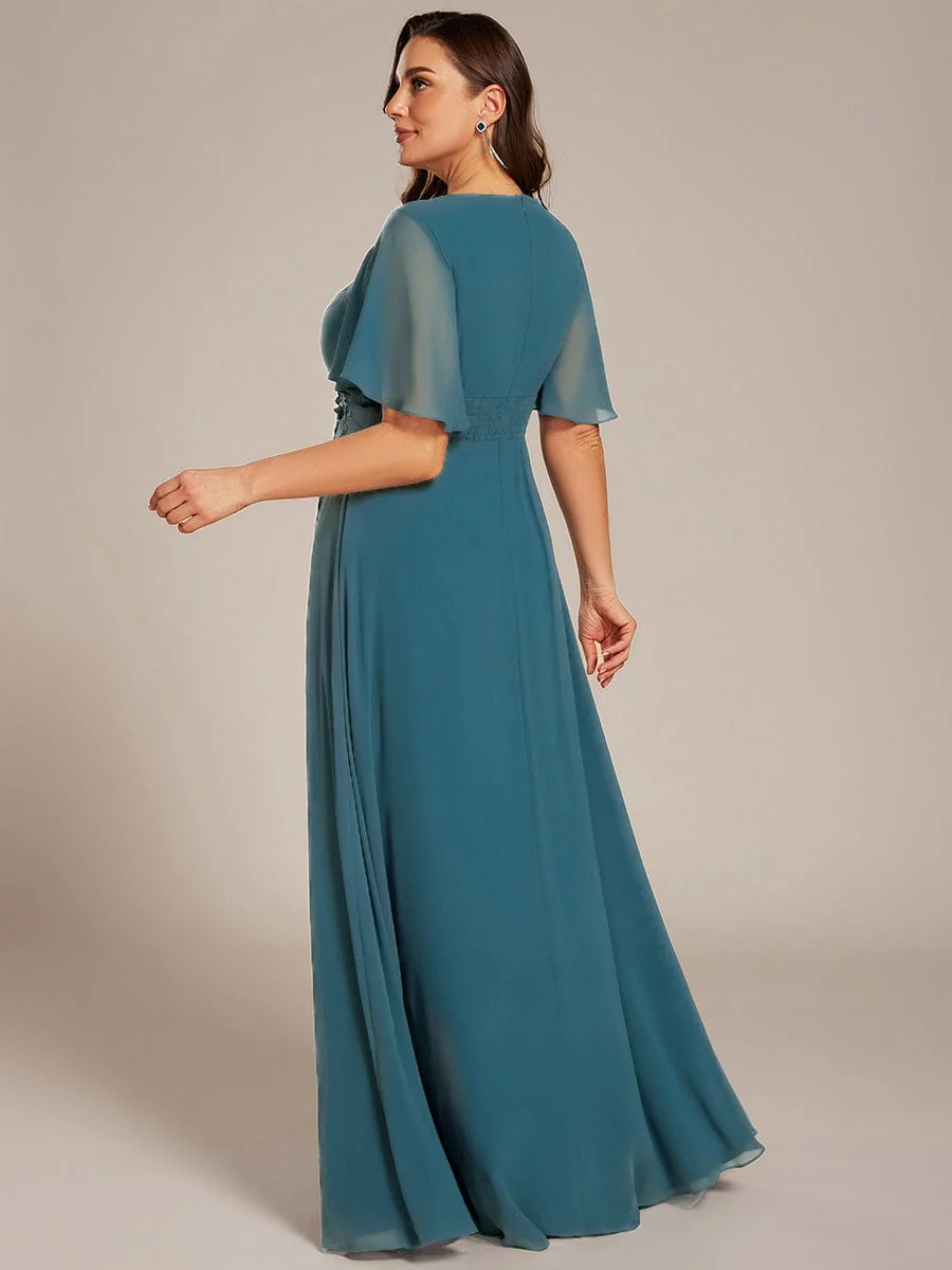 pretty ASPYN|Plus Size Pleated Short Sleeve Ruffled Maxi Evening Dress - Image 65