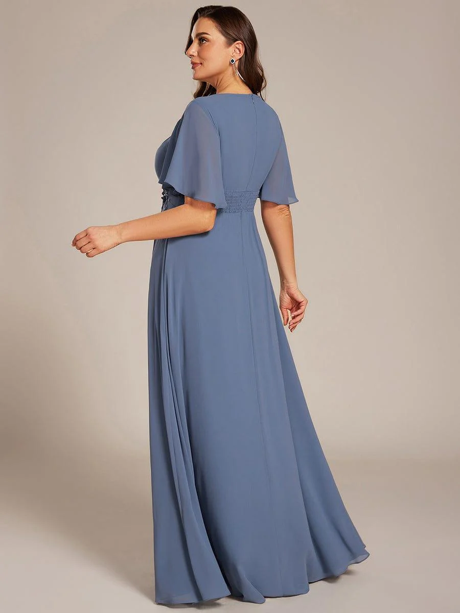 pretty ASPYN|Plus Size Pleated Short Sleeve Ruffled Maxi Evening Dress - Image 7