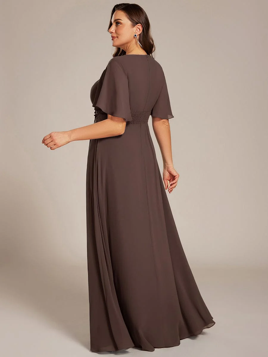 pretty ASPYN|Plus Size Pleated Short Sleeve Ruffled Maxi Evening Dress - Image 79