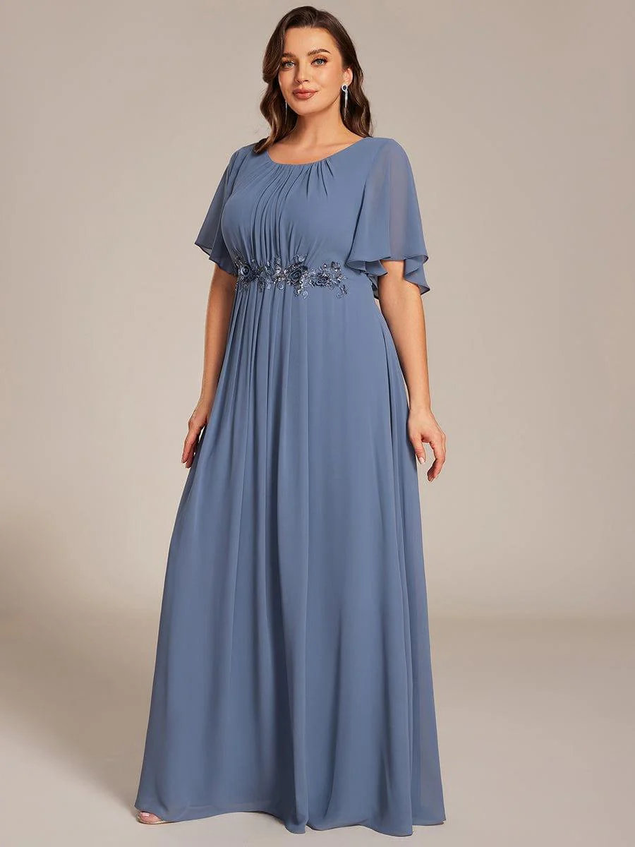 pretty ASPYN|Plus Size Pleated Short Sleeve Ruffled Maxi Evening Dress - Image 9