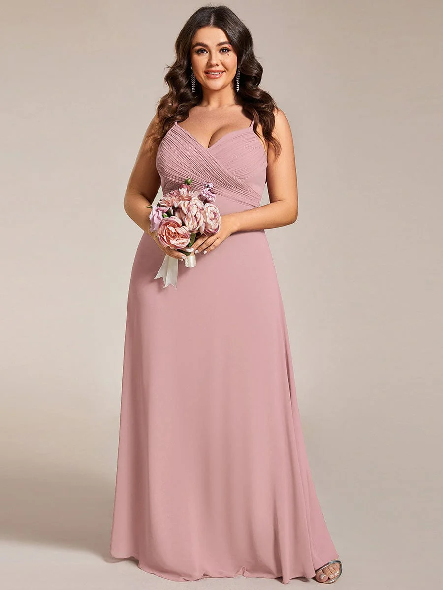 pretty NOVA|Plus Size Pleated Sweetheart Backless Floor Length Bridesmaid Dress