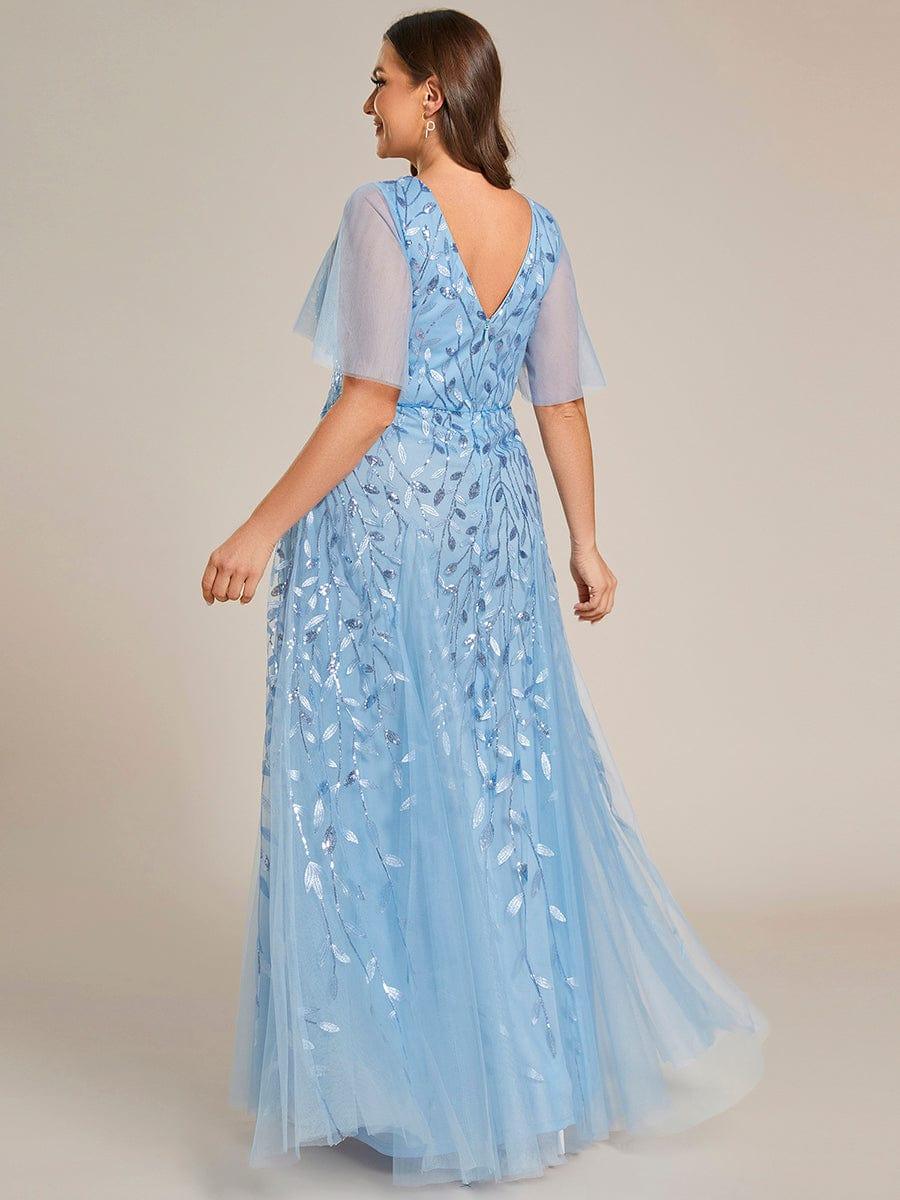 pretty ASTRAL|Plus Size Romantic Shimmery V Neck Ruffle Sleeves Evening Gown - Image 52