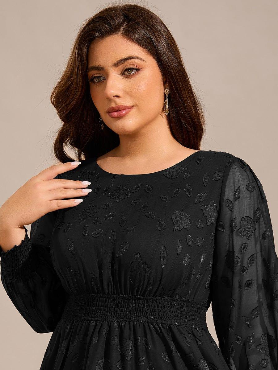 pretty ANAHI|Plus Size Round Neckline Long Sleeve Chiffon Wedding Guest Dress - Image 3