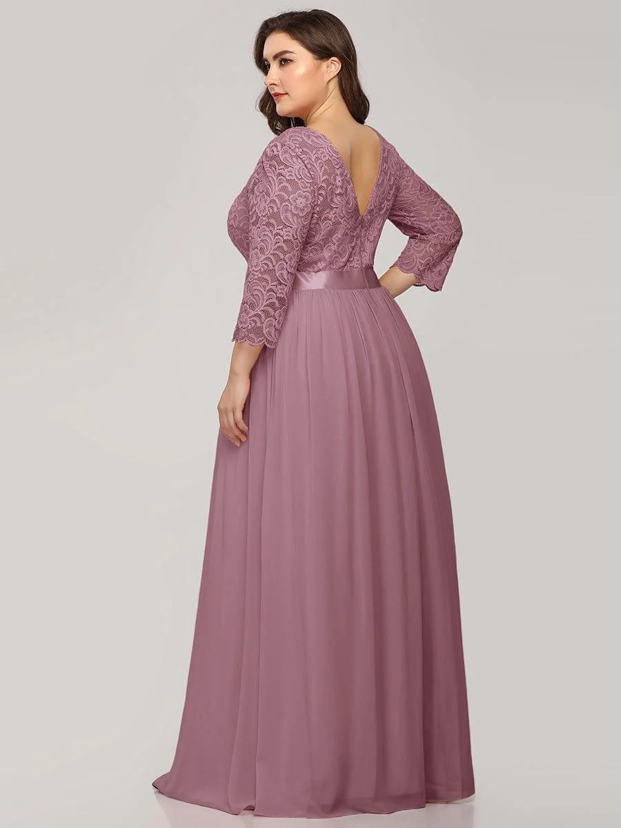 pretty FAUN|Plus Size See-Through Floor Length Lace Bridesmaid Dress With Half Sleeve - Image 41
