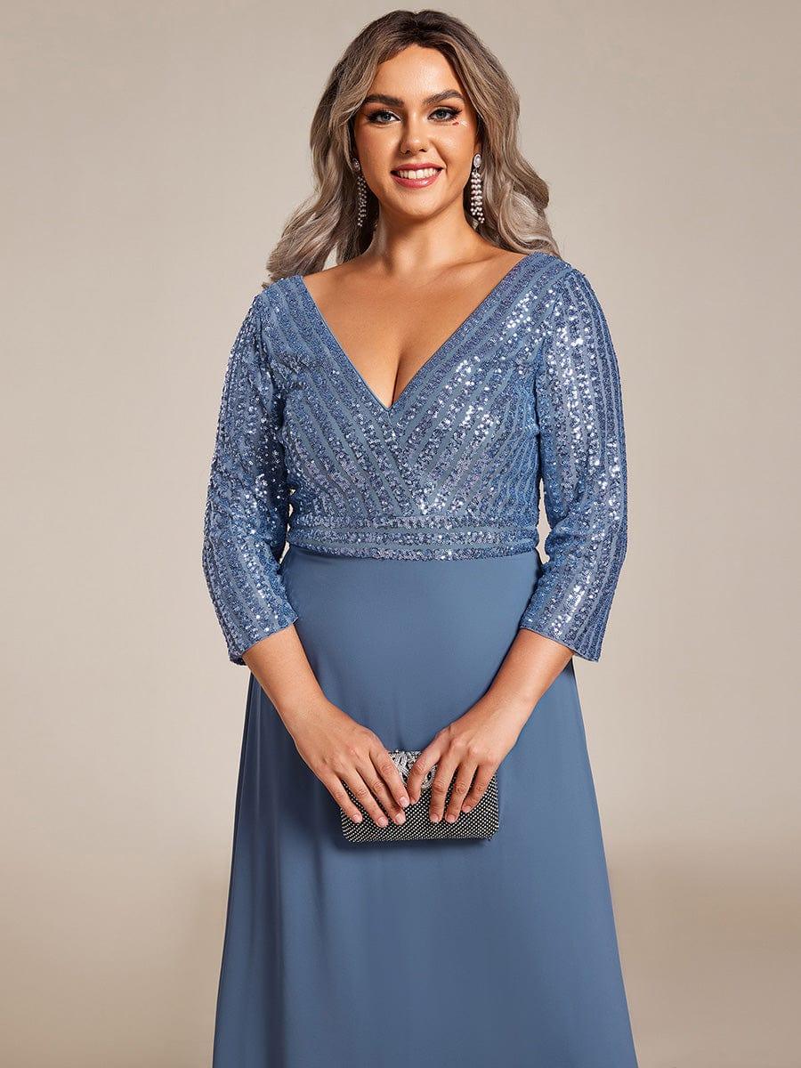 pretty LUENA|Plus Size Sexy V Neck A-Line Sequin Evening Dress with Sleeve - Image 38