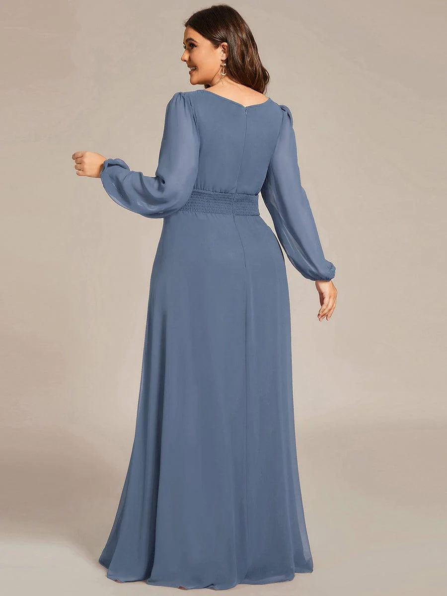 pretty CELESTE|Plus Size Sheer Long Sleeve Pleated Floor Length Bridesmaid Dress - Image 29