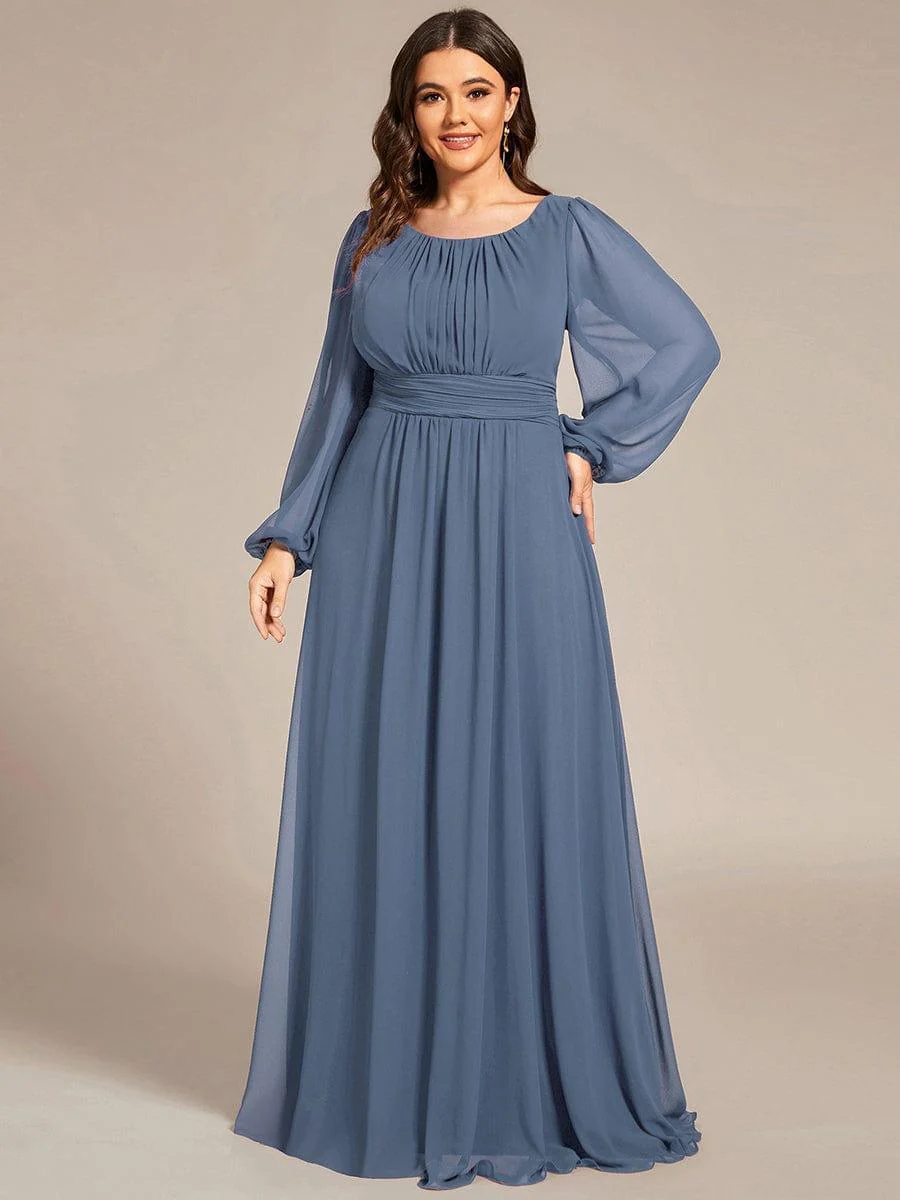 pretty CELESTE|Plus Size Sheer Long Sleeve Pleated Floor Length Bridesmaid Dress - Image 32