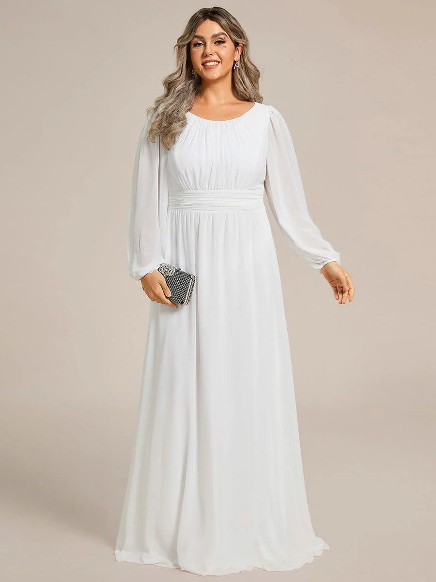 pretty CELESTE|Plus Size Sheer Long Sleeve Pleated Floor Length Bridesmaid Dress - Image 33