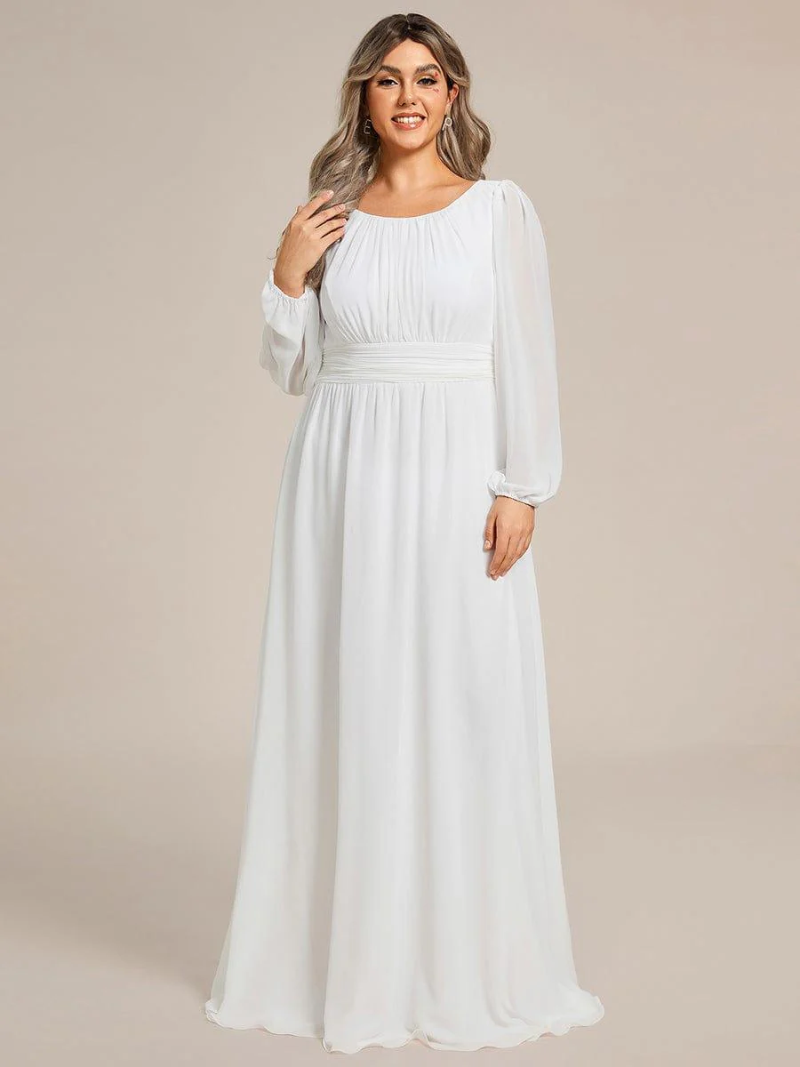 pretty CELESTE|Plus Size Sheer Long Sleeve Pleated Floor Length Bridesmaid Dress - Image 36