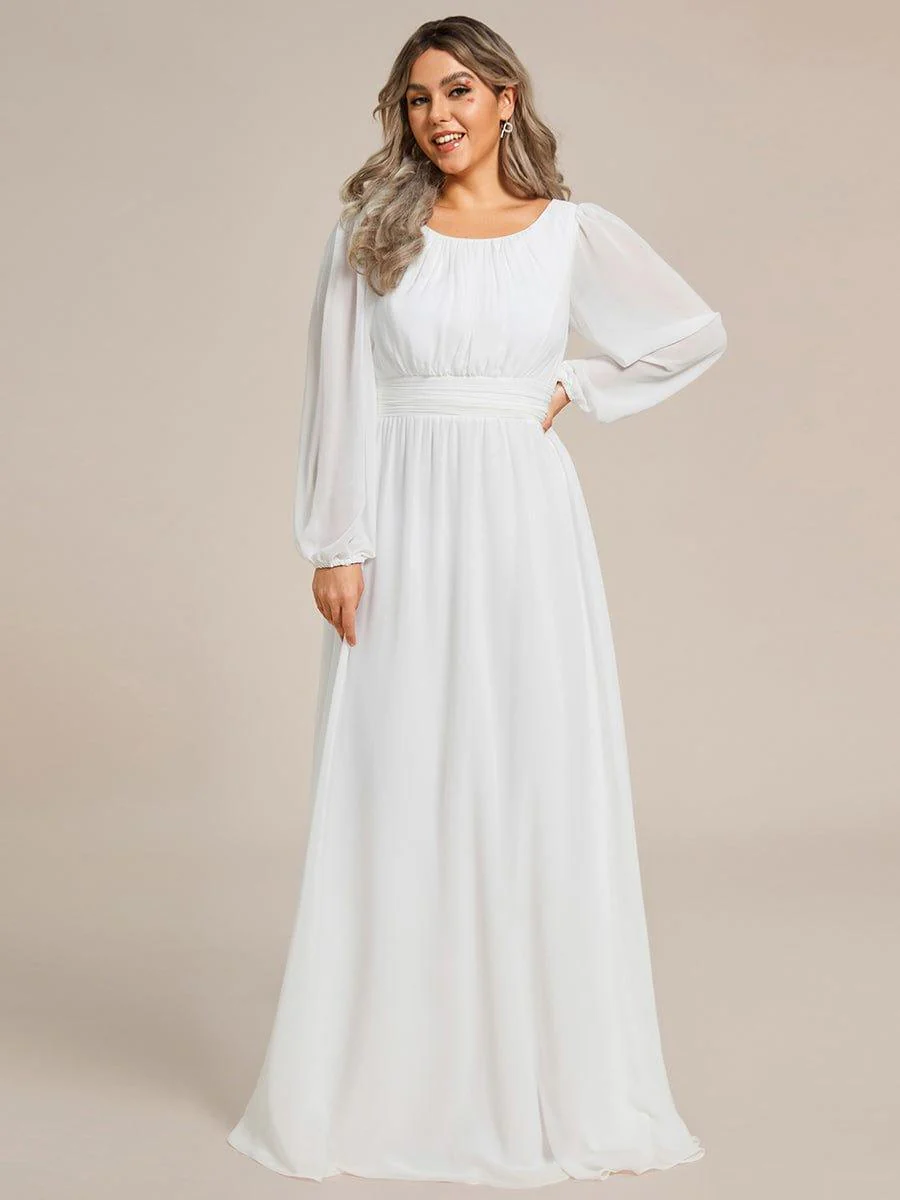 pretty CELESTE|Plus Size Sheer Long Sleeve Pleated Floor Length Bridesmaid Dress - Image 37