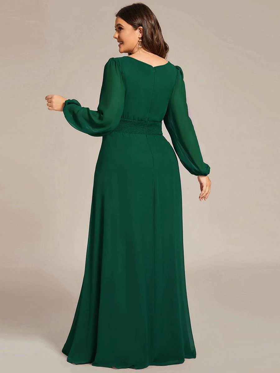 pretty CELESTE|Plus Size Sheer Long Sleeve Pleated Floor Length Bridesmaid Dress - Image 4