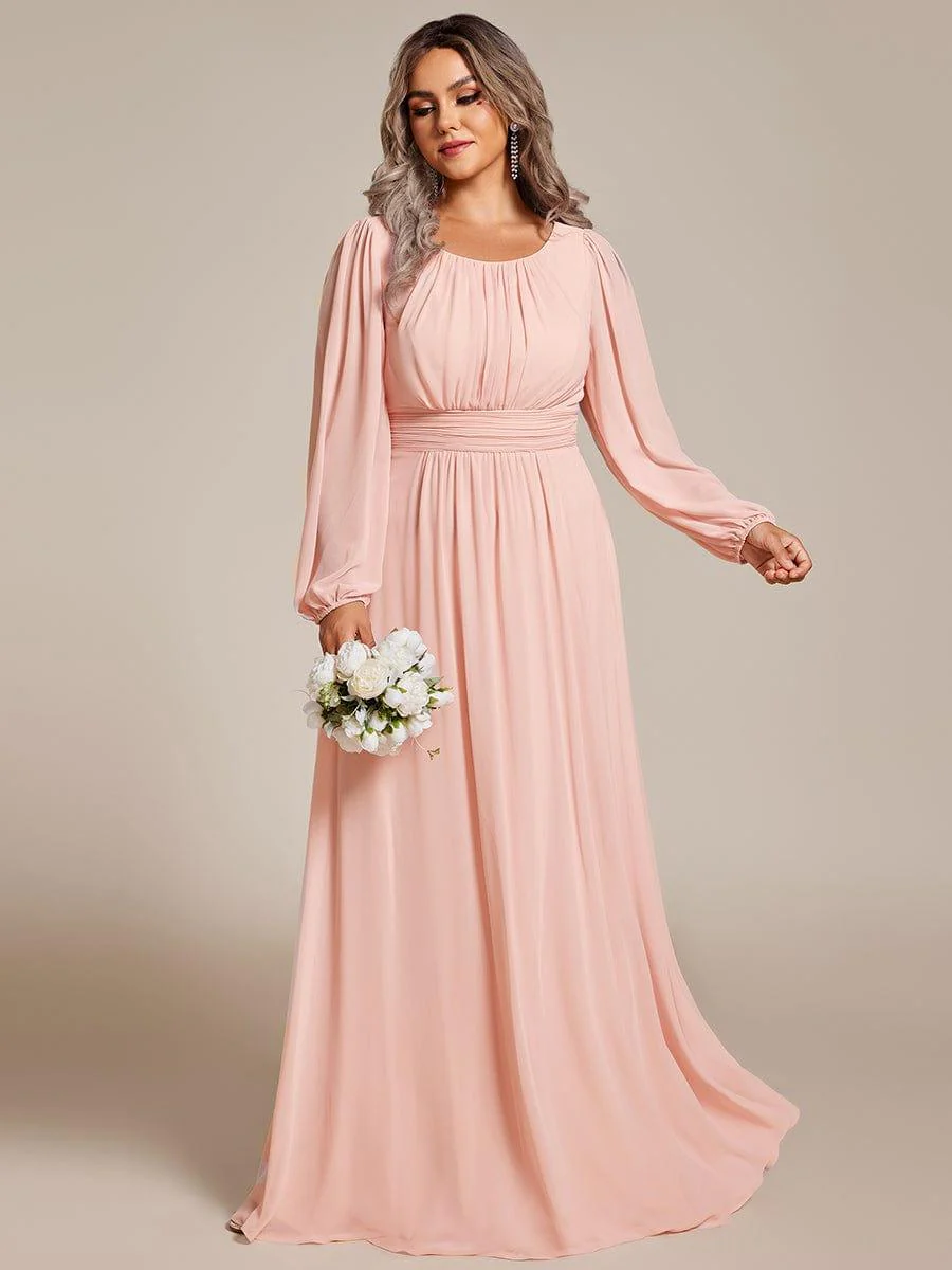 pretty CELESTE|Plus Size Sheer Long Sleeve Pleated Floor Length Bridesmaid Dress - Image 41