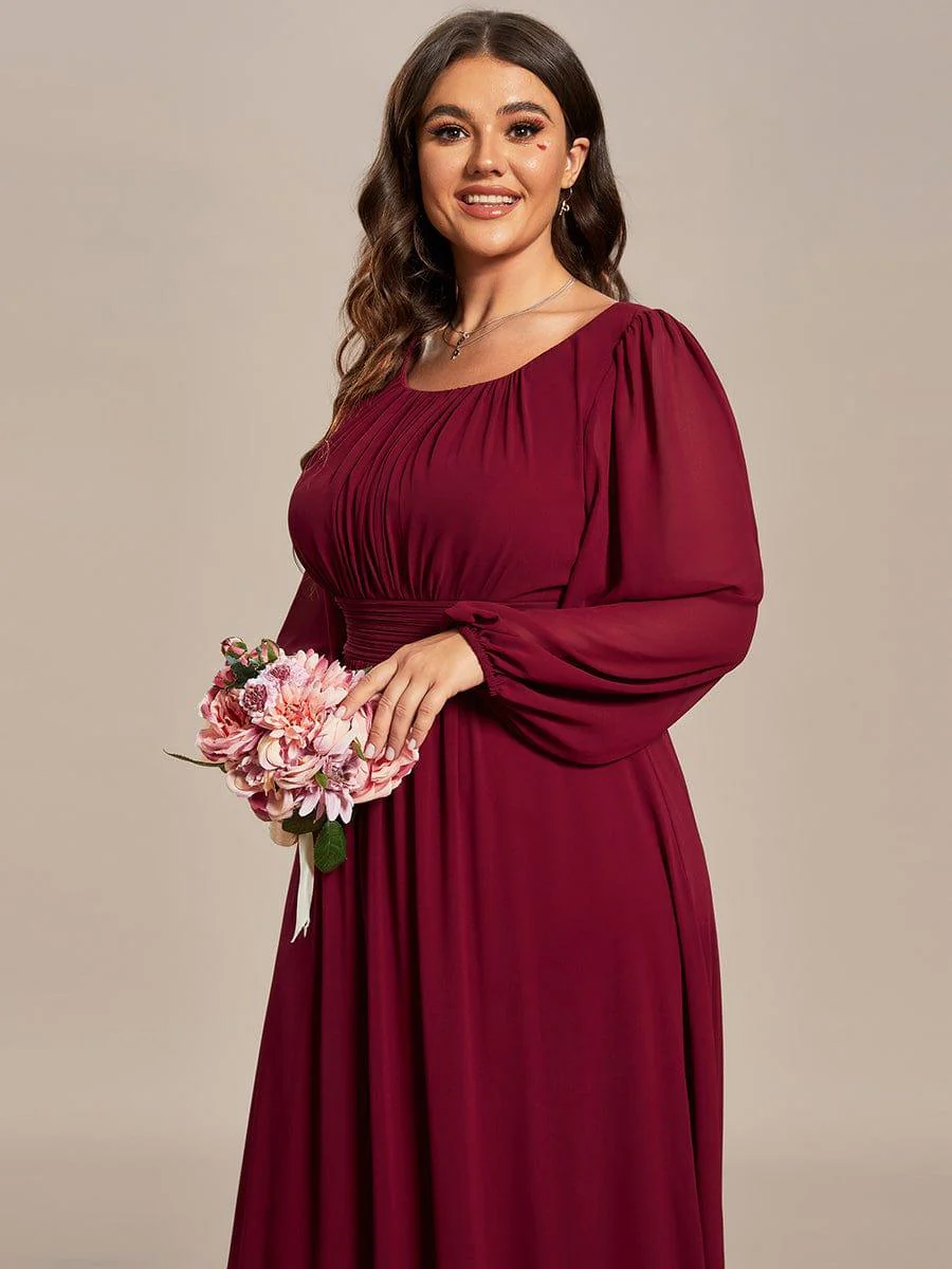 pretty CELESTE|Plus Size Sheer Long Sleeve Pleated Floor Length Bridesmaid Dress - Image 5