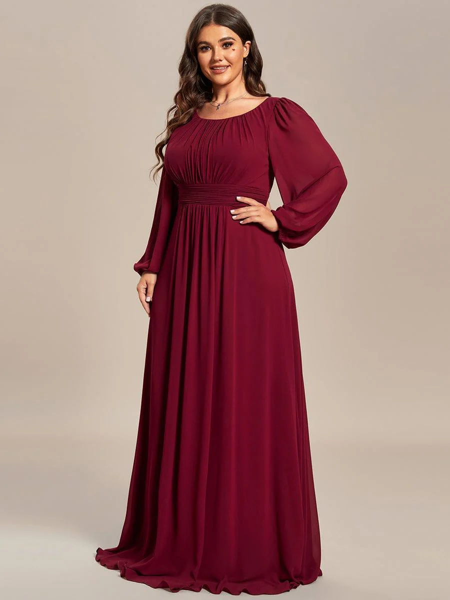 pretty CELESTE|Plus Size Sheer Long Sleeve Pleated Floor Length Bridesmaid Dress - Image 6