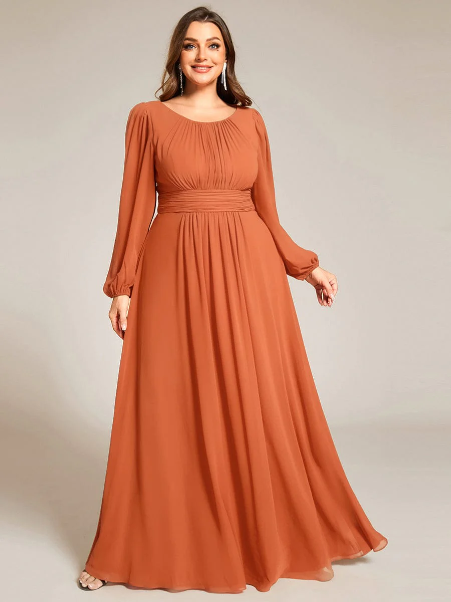 pretty CELESTE|Plus Size Sheer Long Sleeve Pleated Floor Length Bridesmaid Dress - Image 63