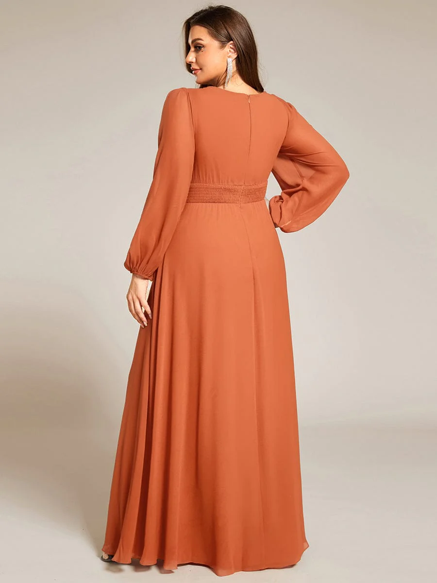 pretty CELESTE|Plus Size Sheer Long Sleeve Pleated Floor Length Bridesmaid Dress - Image 64