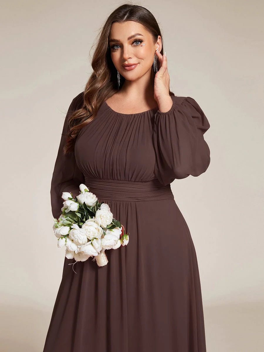 pretty CELESTE|Plus Size Sheer Long Sleeve Pleated Floor Length Bridesmaid Dress - Image 68
