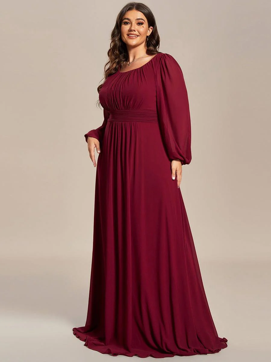 pretty CELESTE|Plus Size Sheer Long Sleeve Pleated Floor Length Bridesmaid Dress - Image 7