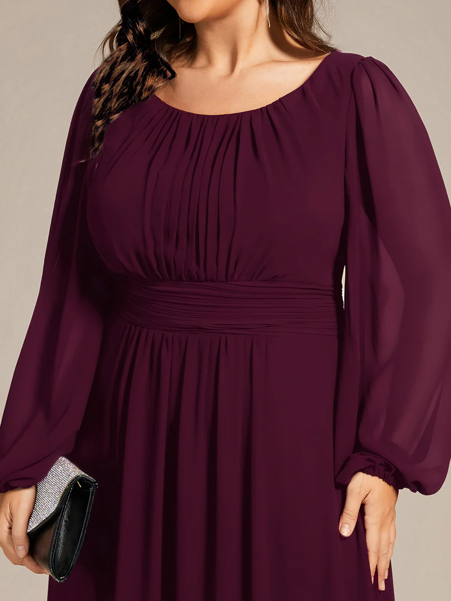 pretty CELESTE|Plus Size Sheer Long Sleeve Pleated Floor Length Bridesmaid Dress - Image 73