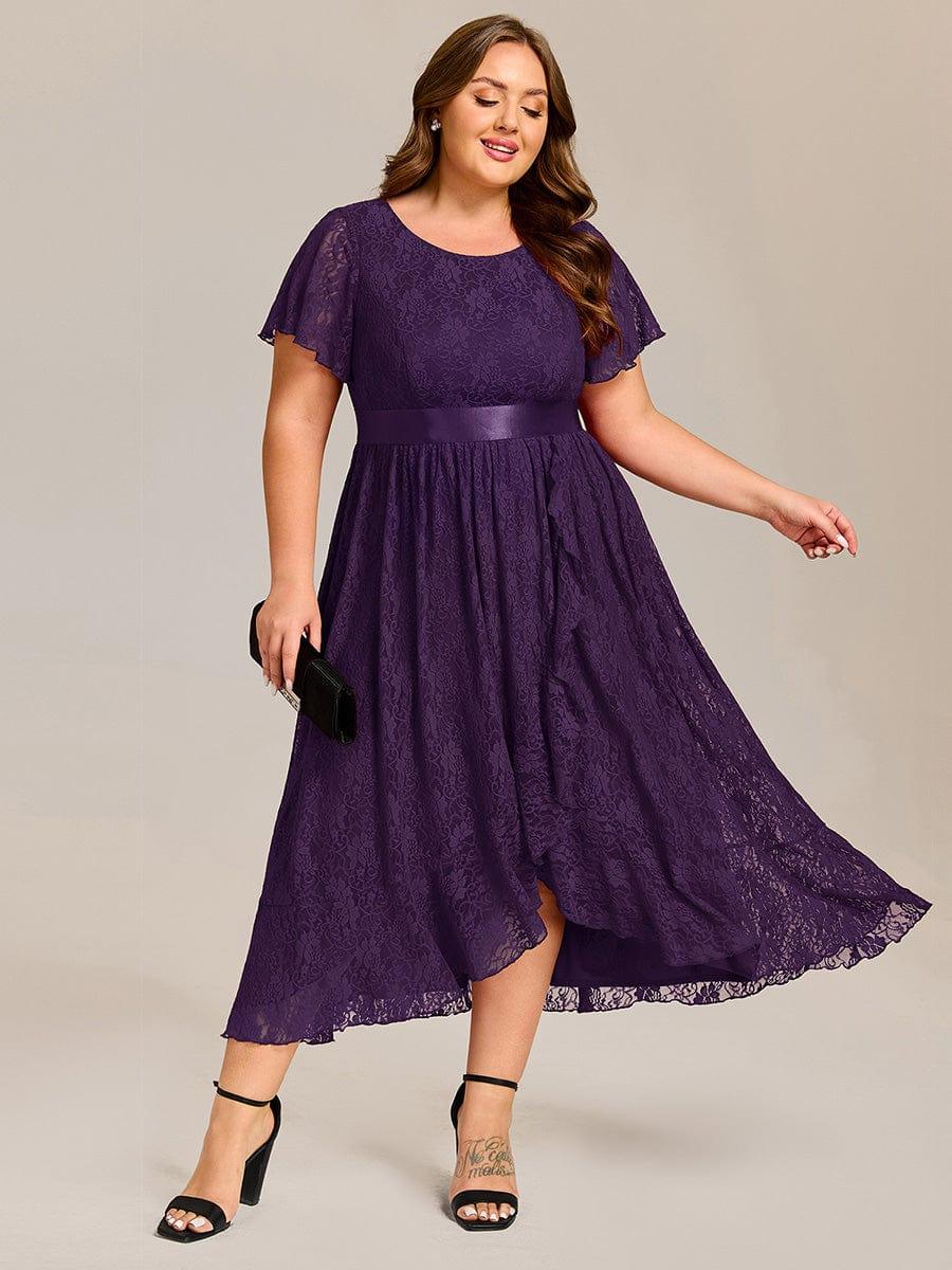 pretty SEVYN|Plus Size Short Sleeve Ruffled Lace Midi Weeding Guest Dress - Image 15