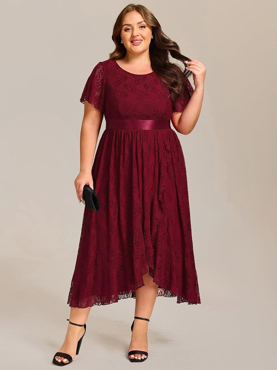 pretty SEVYN|Plus Size Short Sleeve Ruffled Lace Midi Weeding Guest Dress - Image 4