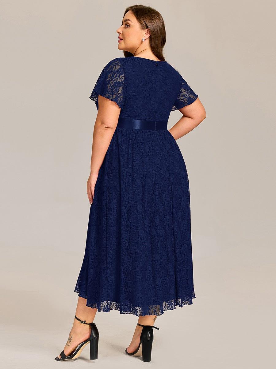 pretty SEVYN|Plus Size Short Sleeve Ruffled Lace Midi Weeding Guest Dress - Image 7