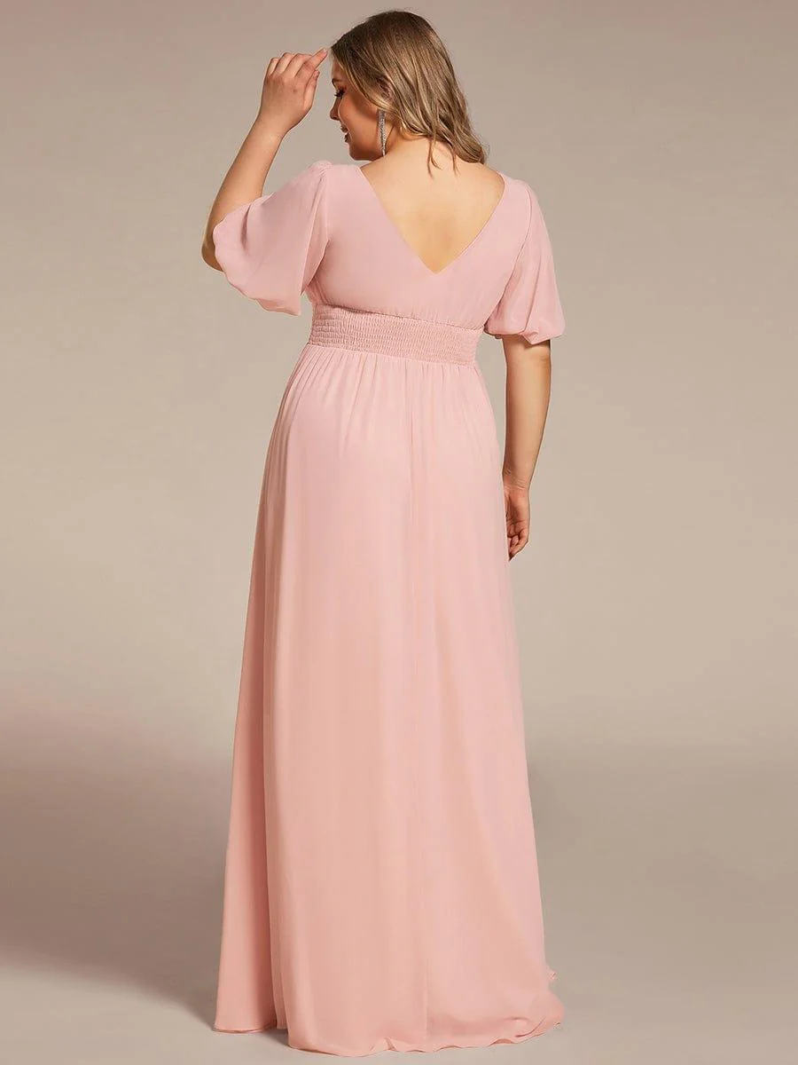 pretty MADISON|Plus Size Short Sleeve V-Neck Front Slit Chiffon Evening Dress - Image 22
