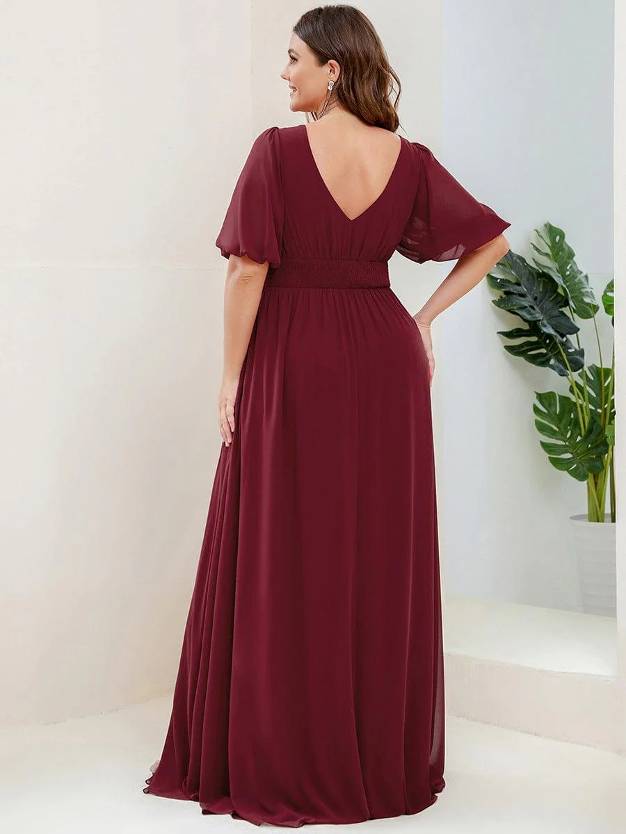 pretty MADISON|Plus Size Short Sleeve V-Neck Front Slit Chiffon Evening Dress - Image 7