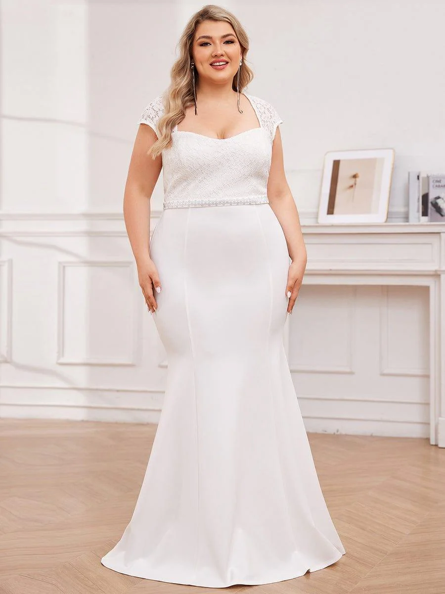 Plus Size Simple Cap Sleeve Sweetheart Mermaid Style Wedding Dress - Image 4