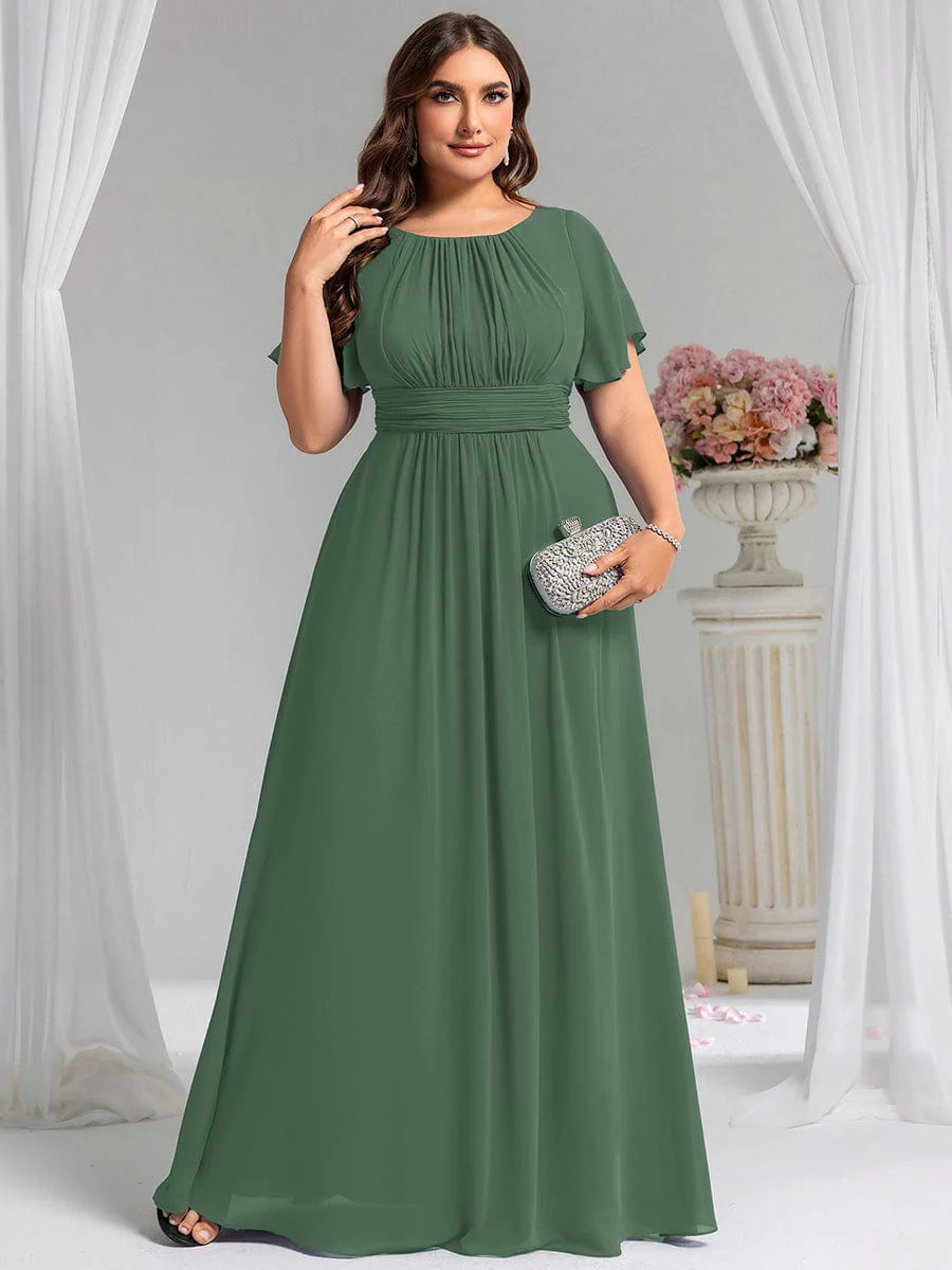 Plus Size Simple Chiffon Pleated A-Line Round Neckline Bridesmaid Dress - Image 29