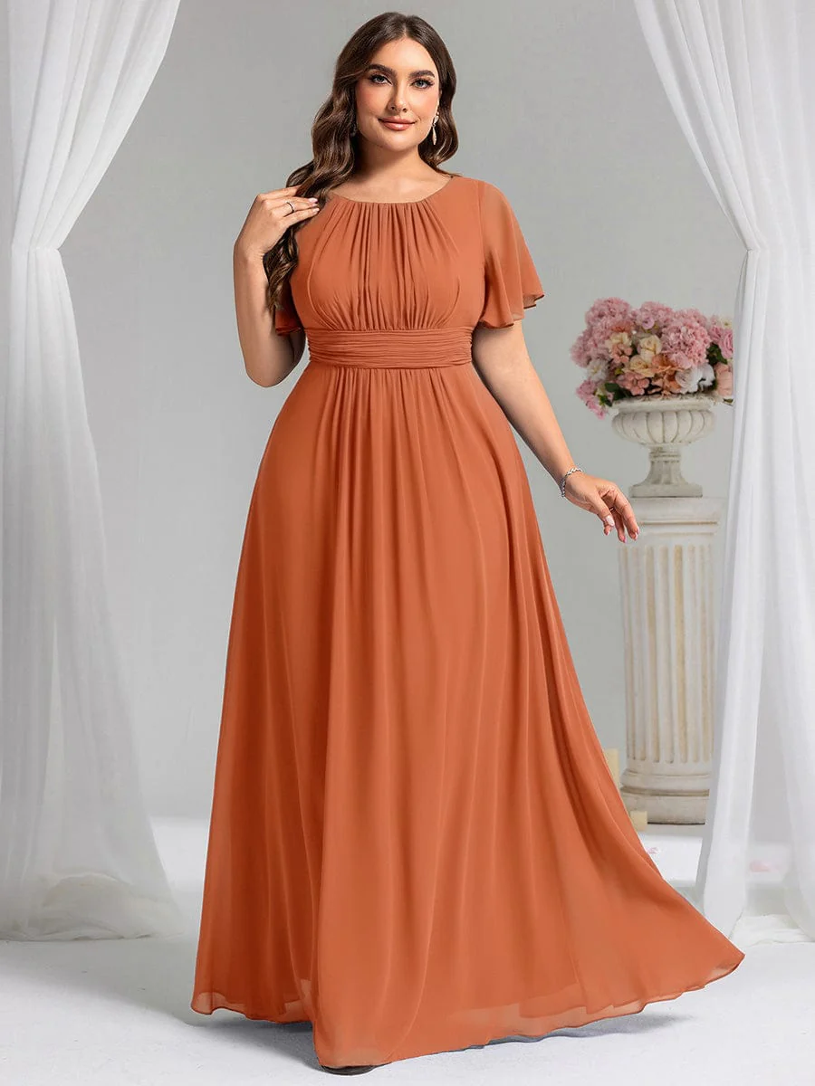 Plus Size Simple Chiffon Pleated A-Line Round Neckline Bridesmaid Dress - Image 66