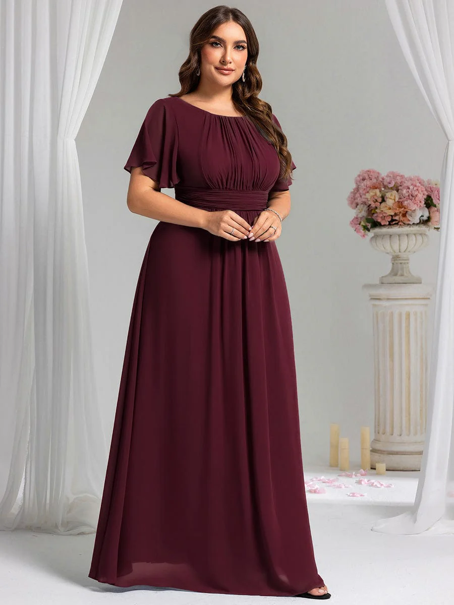 Plus Size Simple Chiffon Pleated A-Line Round Neckline Bridesmaid Dress - Image 78
