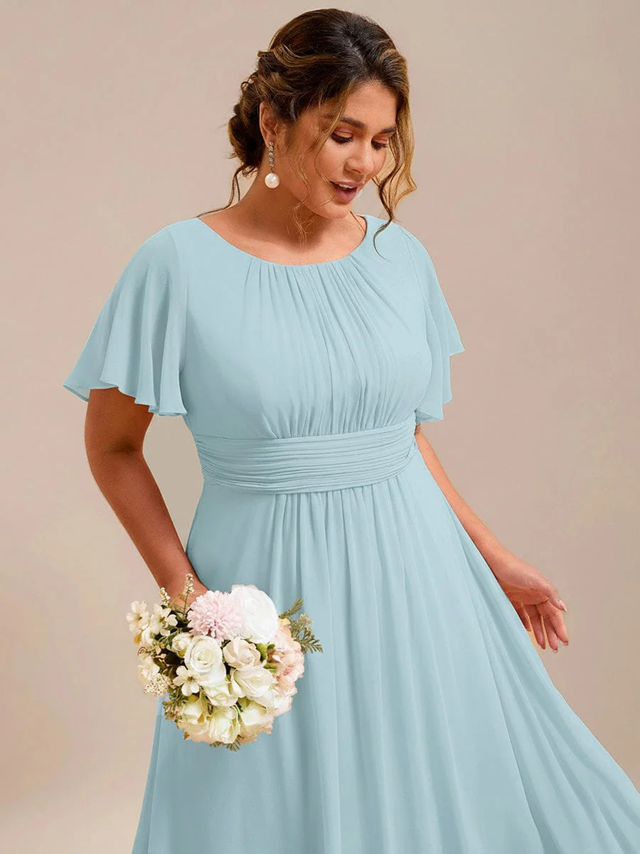 Plus Size Simple Chiffon Pleated A-Line Round Neckline Bridesmaid Dress - Image 95