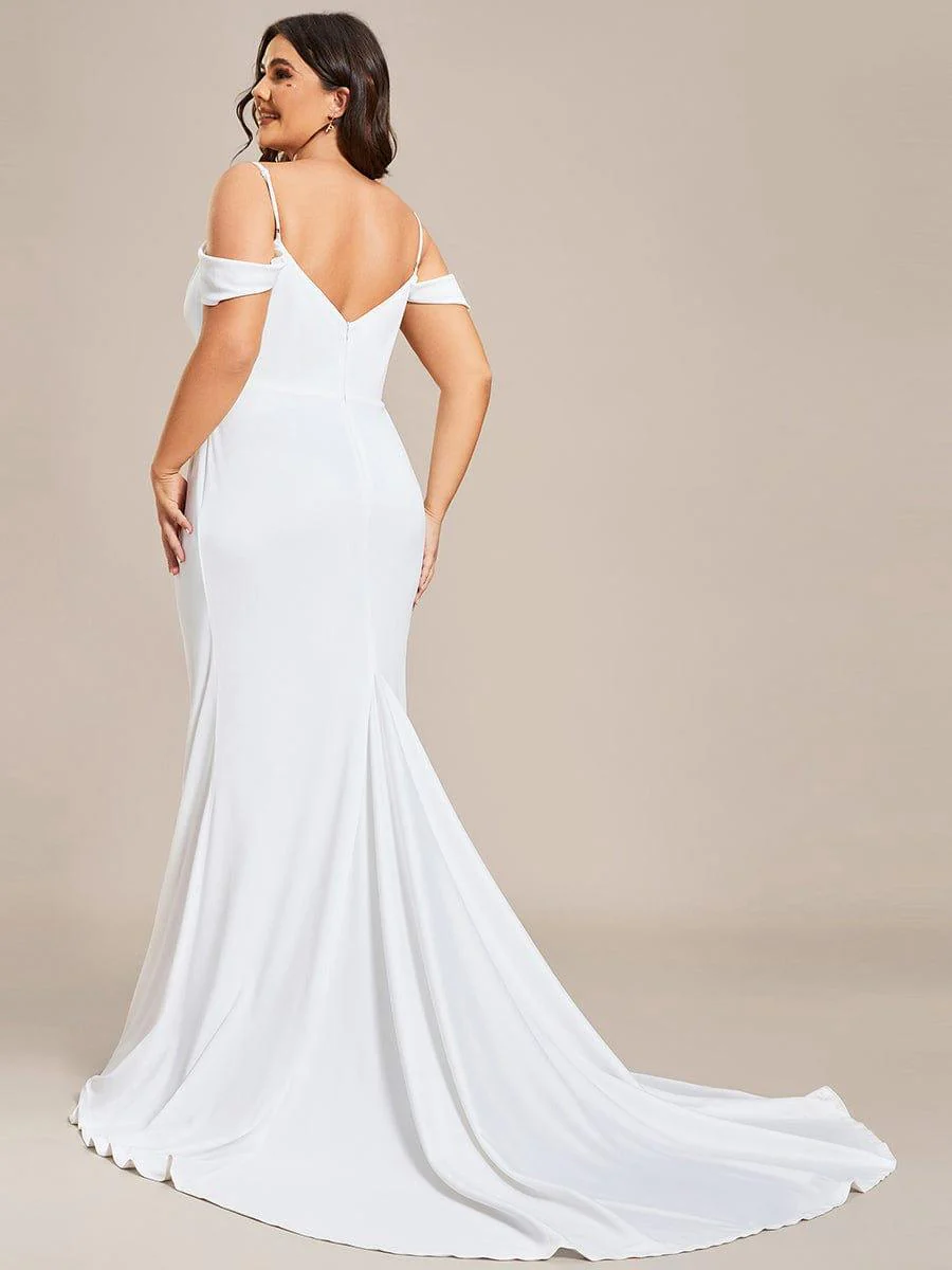 Plus Size Simple Off Shoulder Wedding Dress with Strap Fish Tail Hemline - Image 2