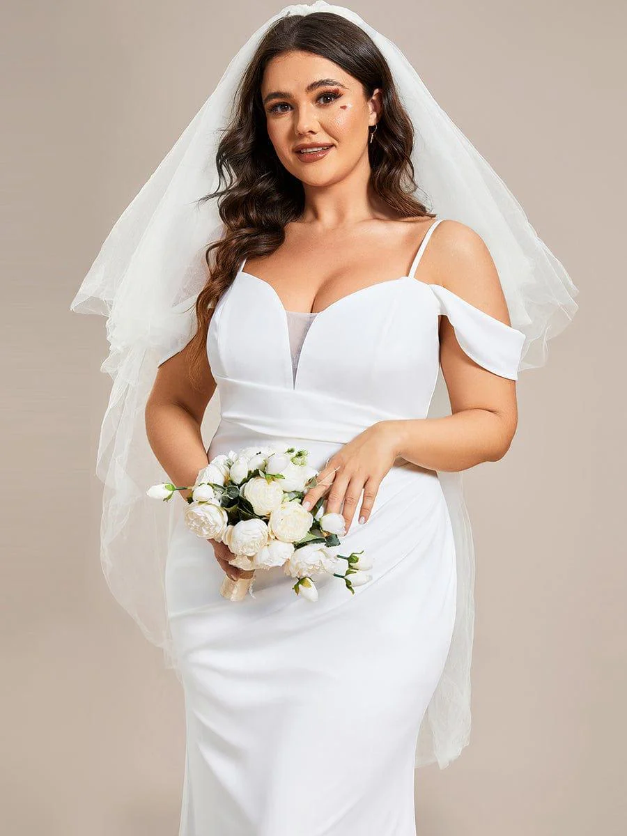 Plus Size Simple Off Shoulder Wedding Dress with Strap Fish Tail Hemline - Image 3