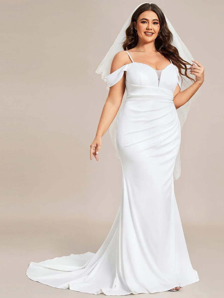 Plus Size Simple Off Shoulder Wedding Dress with Strap Fish Tail Hemline - Image 4