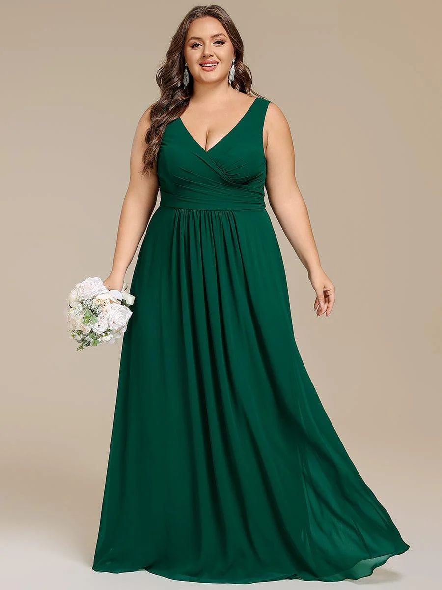 pretty SAUYER|Plus Size Sleeveless A-Line Chiffon Maxi Bridesmaid Dress