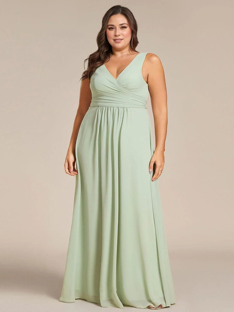 pretty SAUYER|Plus Size Sleeveless A-Line Chiffon Maxi Bridesmaid Dress - Image 10