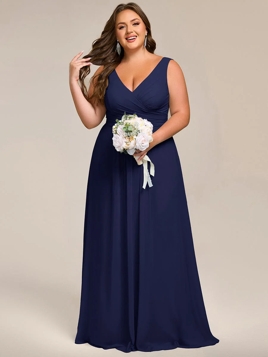 pretty SAUYER|Plus Size Sleeveless A-Line Chiffon Maxi Bridesmaid Dress - Image 19