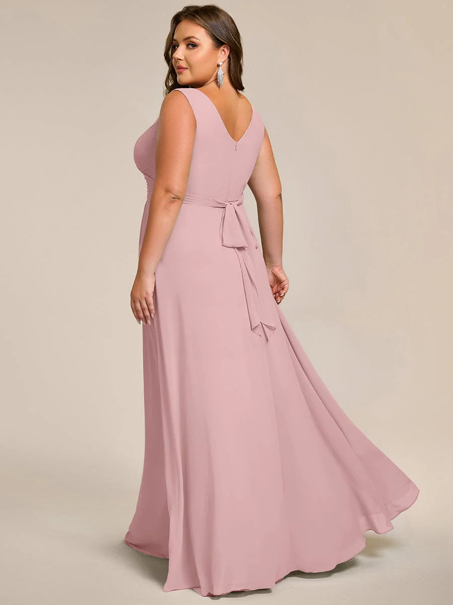 pretty SAUYER|Plus Size Sleeveless A-Line Chiffon Maxi Bridesmaid Dress - Image 29