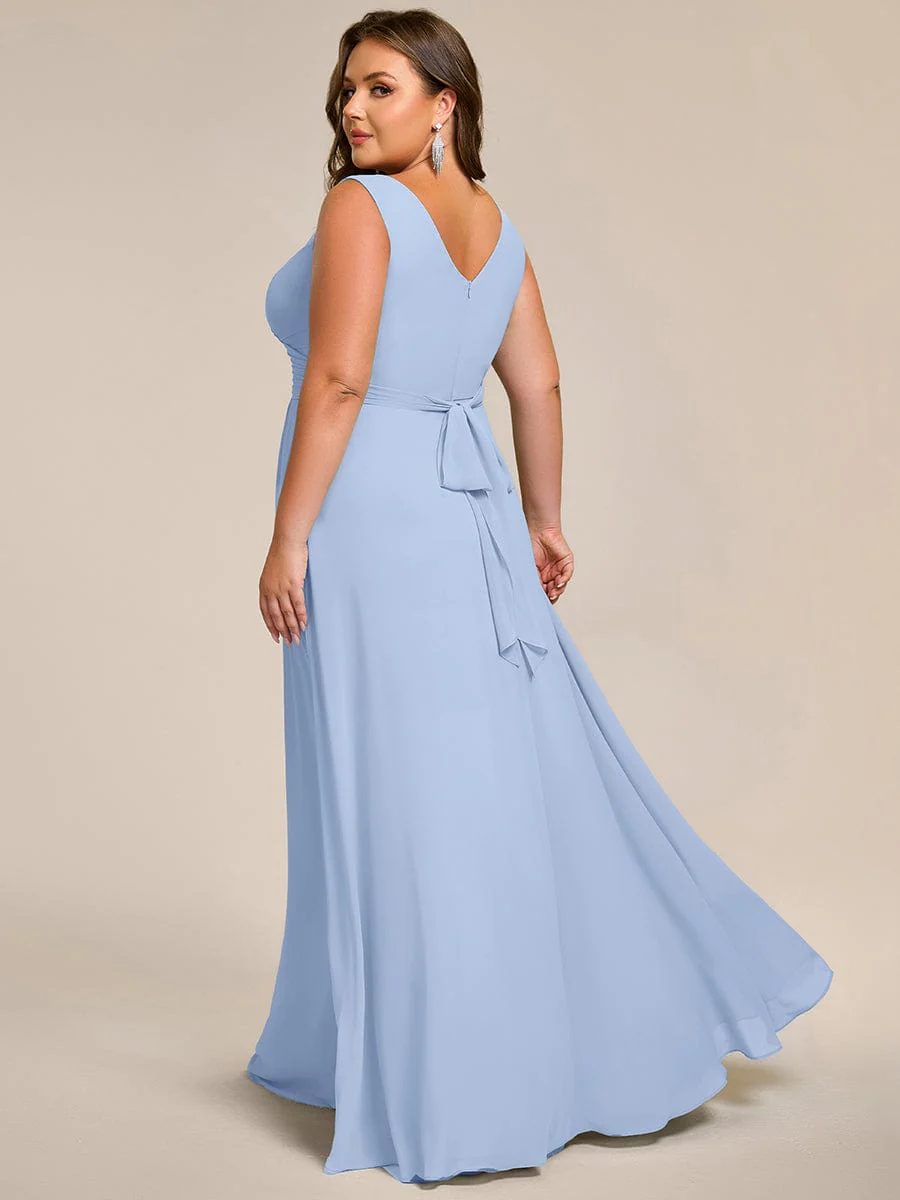 pretty SAUYER|Plus Size Sleeveless A-Line Chiffon Maxi Bridesmaid Dress - Image 32
