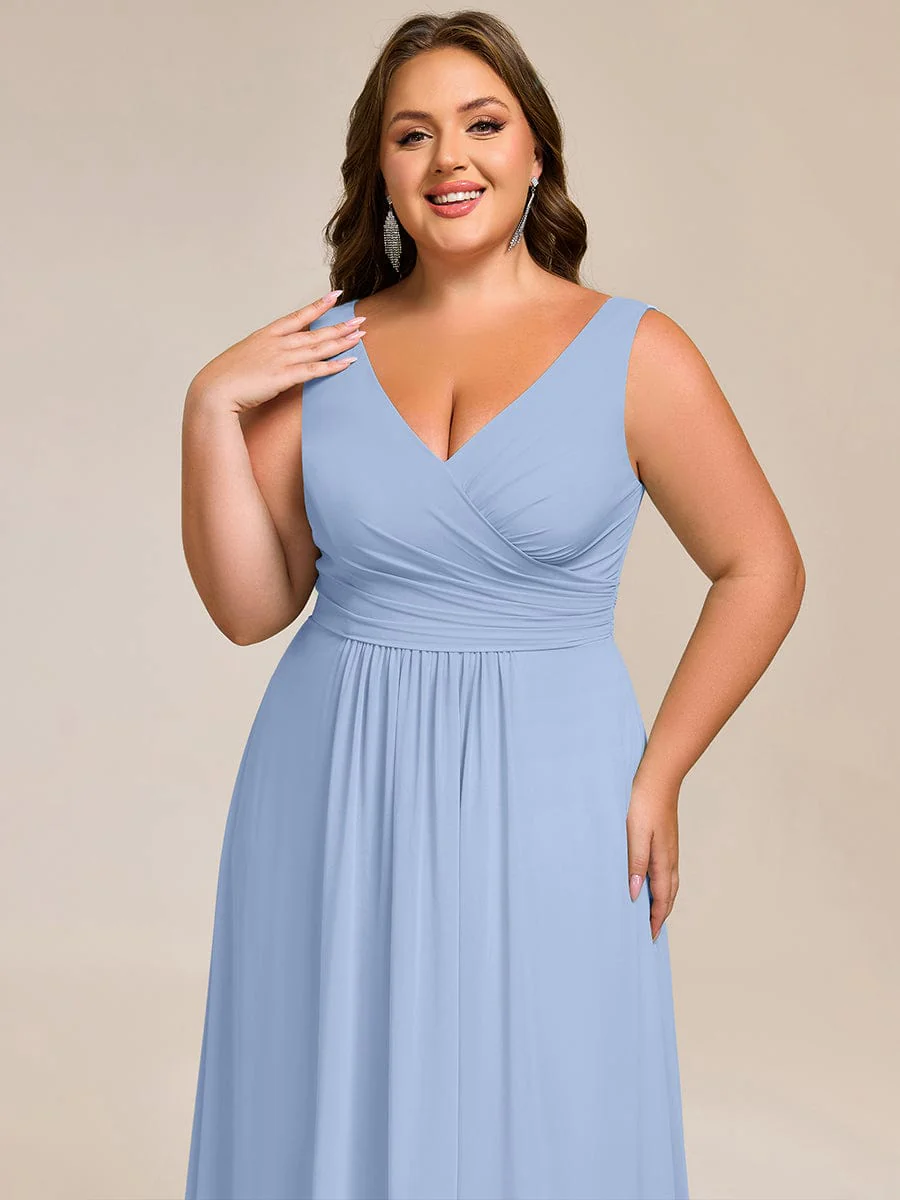 pretty SAUYER|Plus Size Sleeveless A-Line Chiffon Maxi Bridesmaid Dress - Image 33