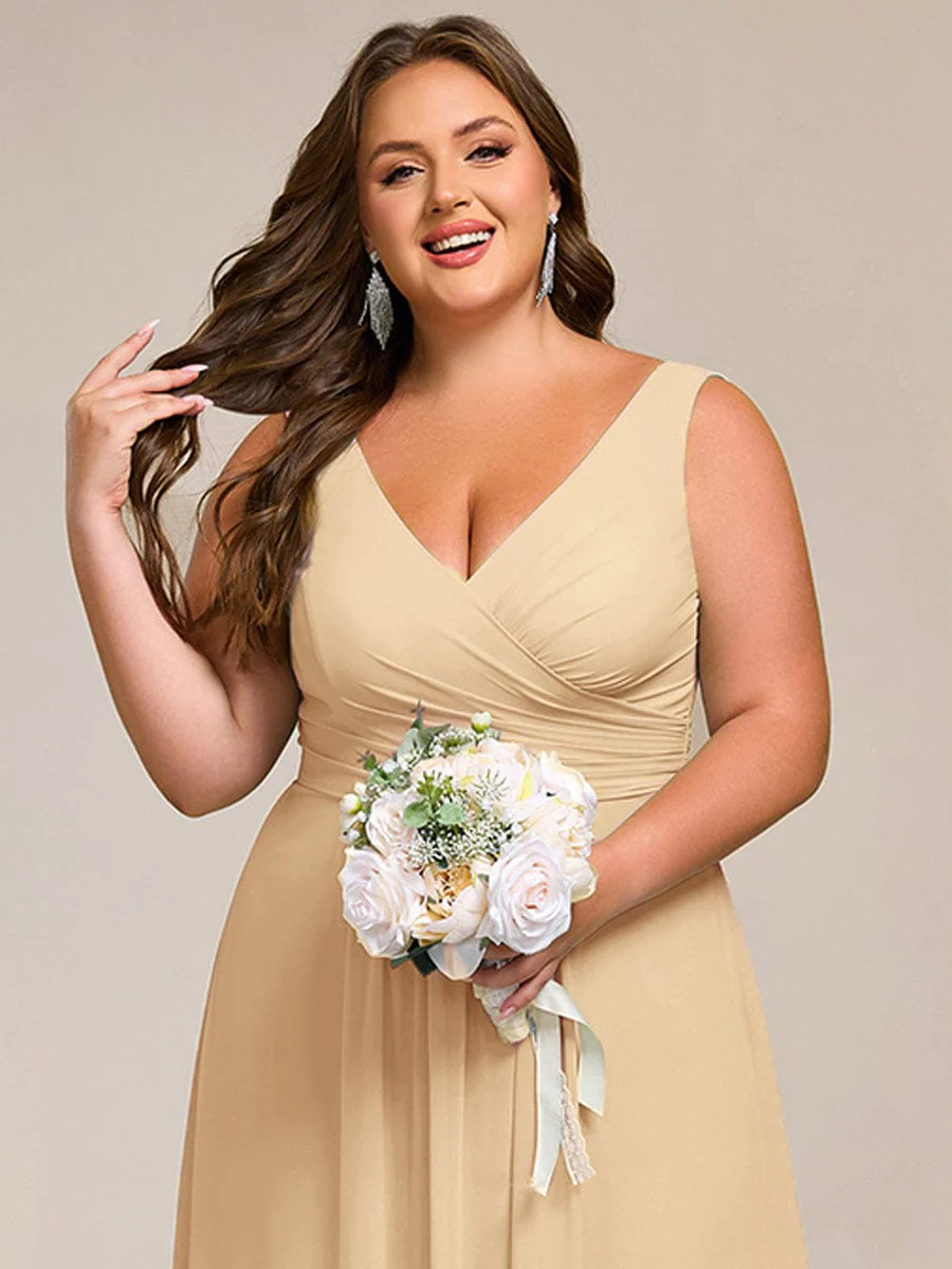 pretty SAUYER|Plus Size Sleeveless A-Line Chiffon Maxi Bridesmaid Dress - Image 36