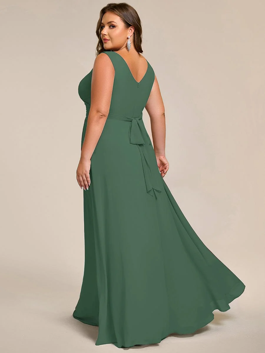 pretty SAUYER|Plus Size Sleeveless A-Line Chiffon Maxi Bridesmaid Dress - Image 41
