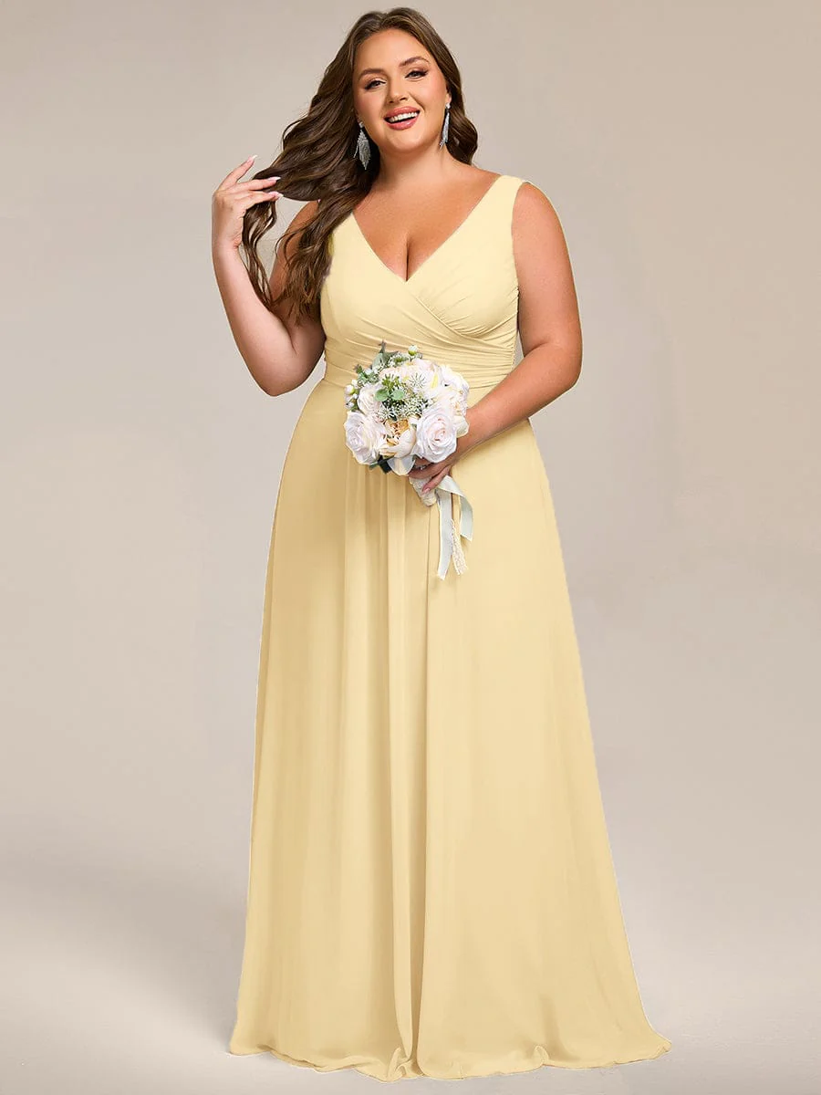 pretty SAUYER|Plus Size Sleeveless A-Line Chiffon Maxi Bridesmaid Dress - Image 46