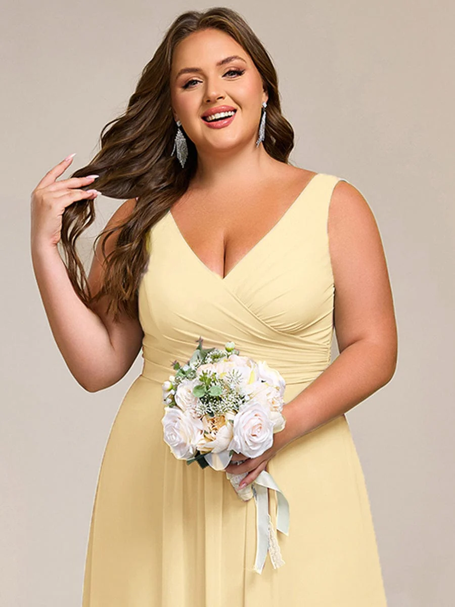 pretty SAUYER|Plus Size Sleeveless A-Line Chiffon Maxi Bridesmaid Dress - Image 48
