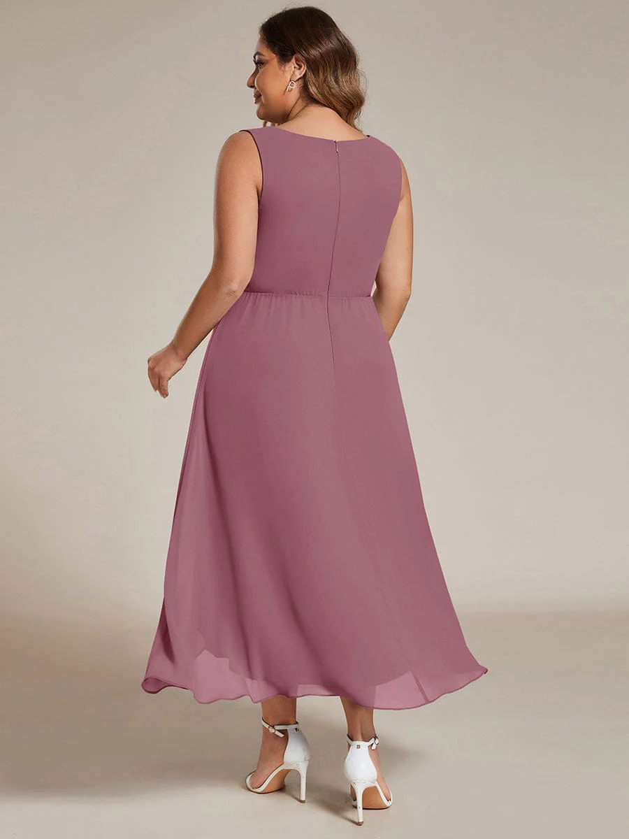 pretty IRYS|Plus Size Sleeveless Chiffon High-Low Wedding Guest Dress with Waist Applique - Image 33