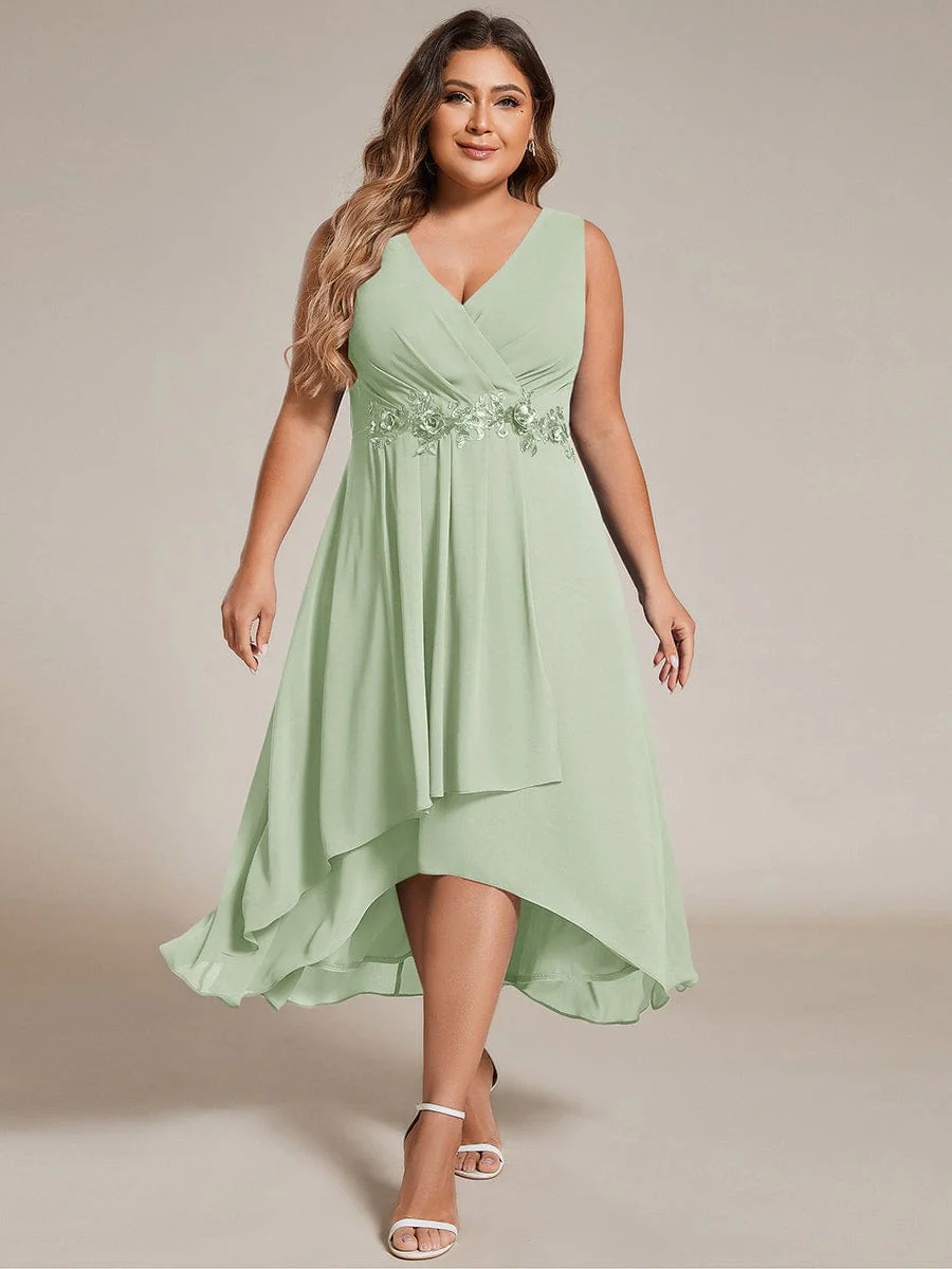 pretty IRYS|Plus Size Sleeveless Chiffon High-Low Wedding Guest Dress with Waist Applique - Image 38